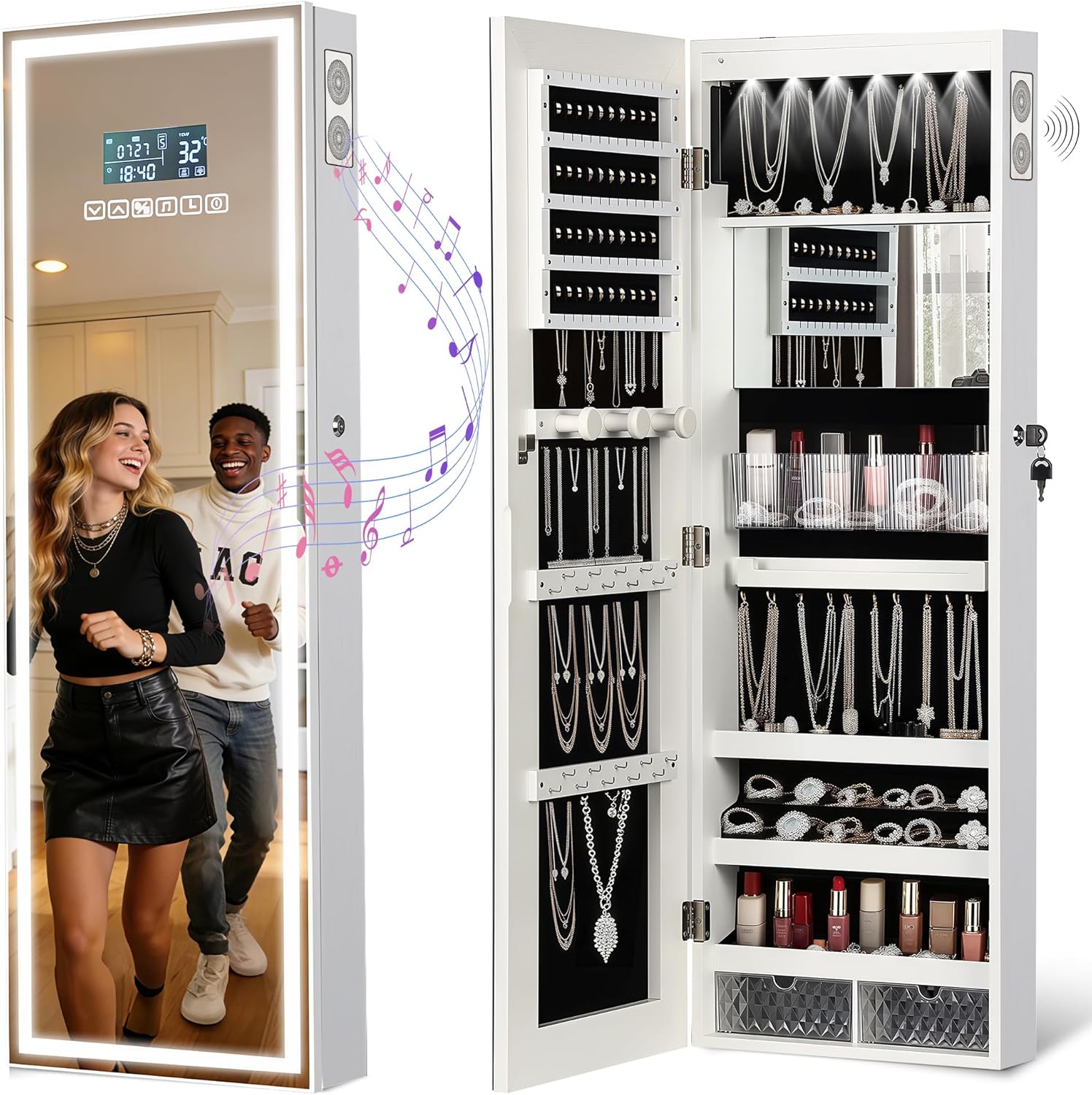 Jewelry & Watches Sp Z Oo Ul Frezerów 3 - LED Mirror Jewelry Cabinet with Bluetooth