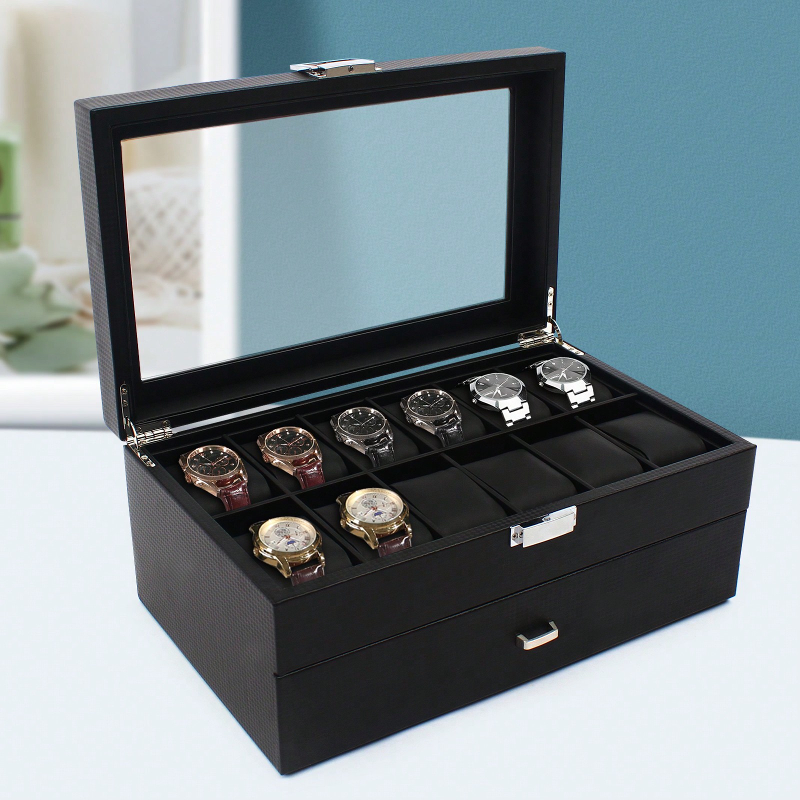 Jewelry Watches Box - 24 Slot Men Watch Display Case