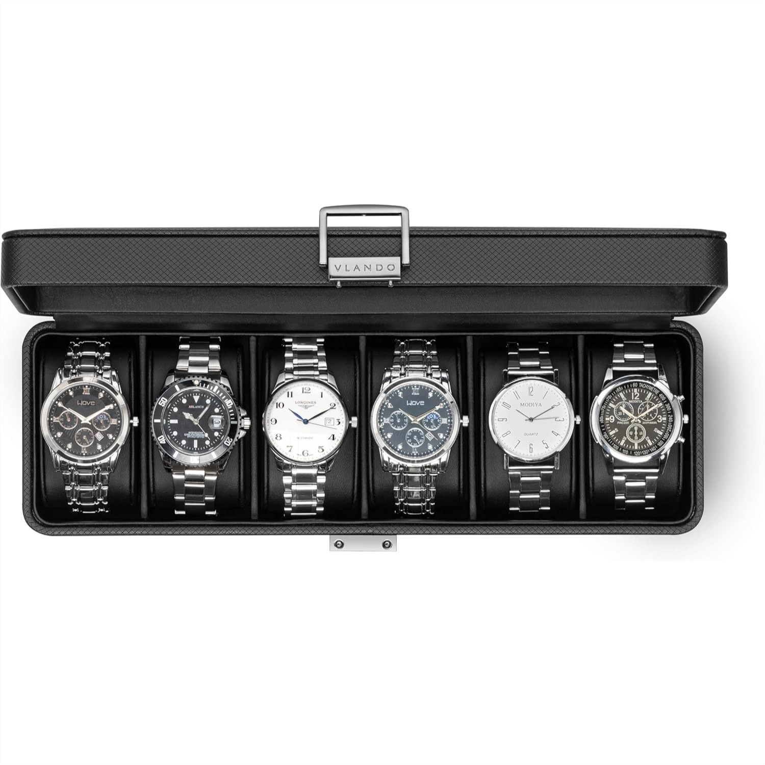 Jewelry Watches Box - 6-Slot Watch Case with Glass Lid