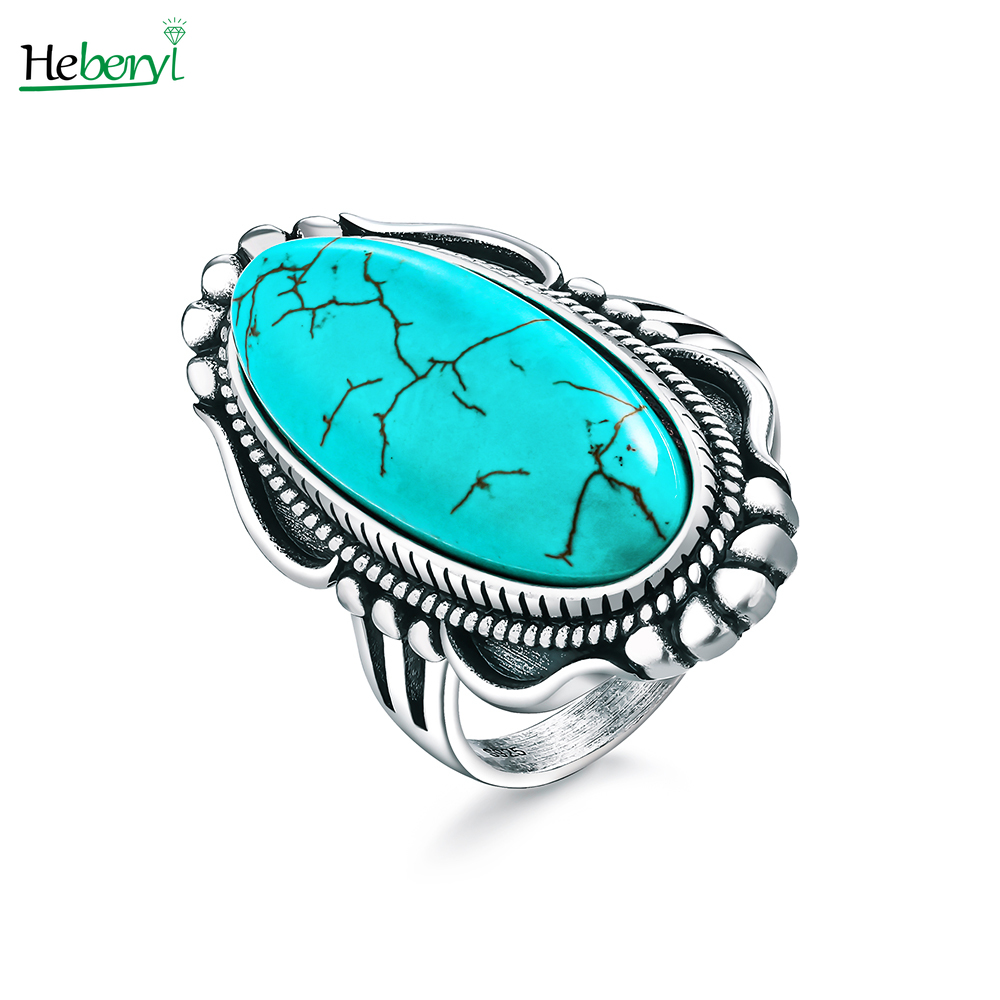 Turquoise Stone Ring - 925 Sterling Silver Natural Turquoise Stone