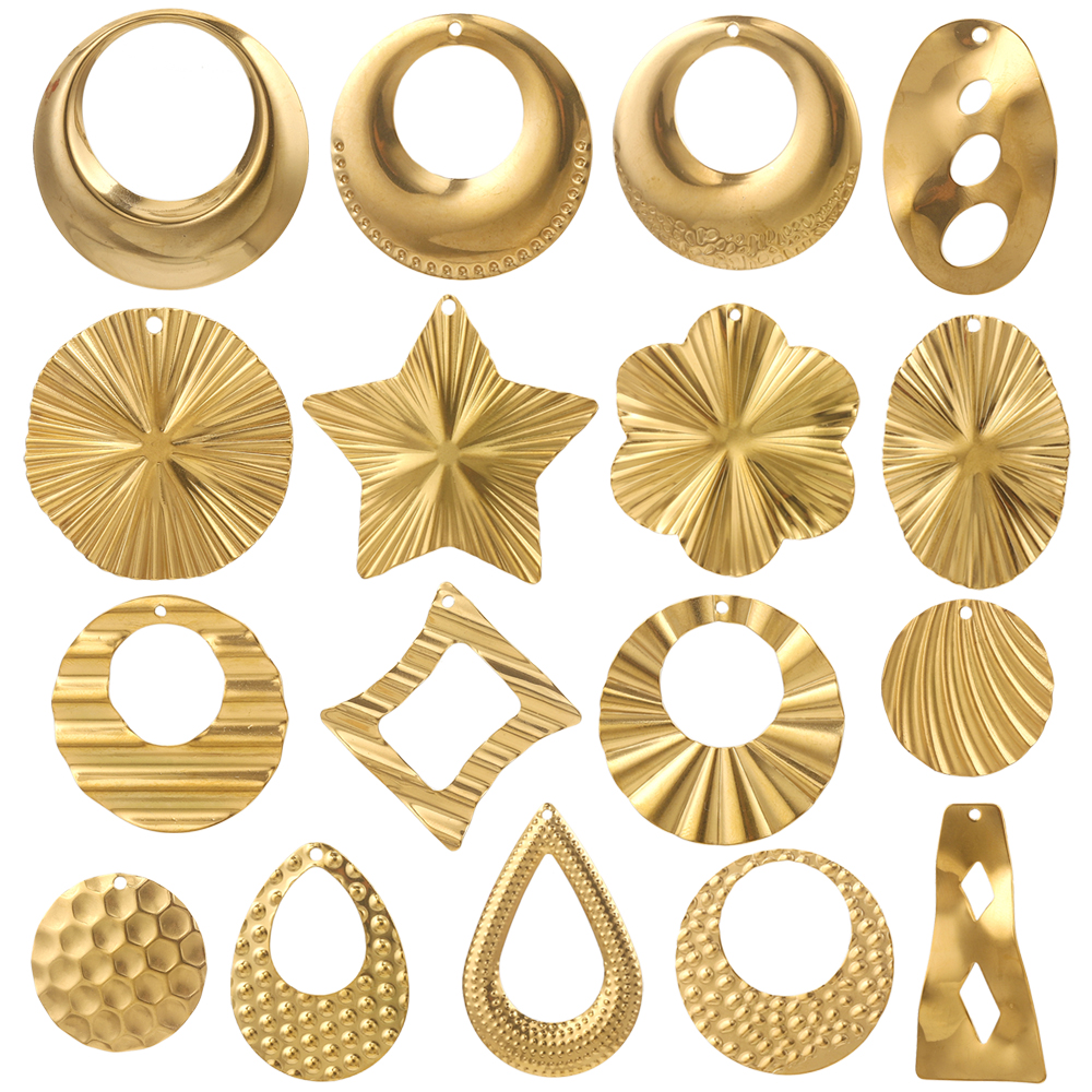 Drop Earrings - 10pcs Stainless Steel Geometric Textured Gold