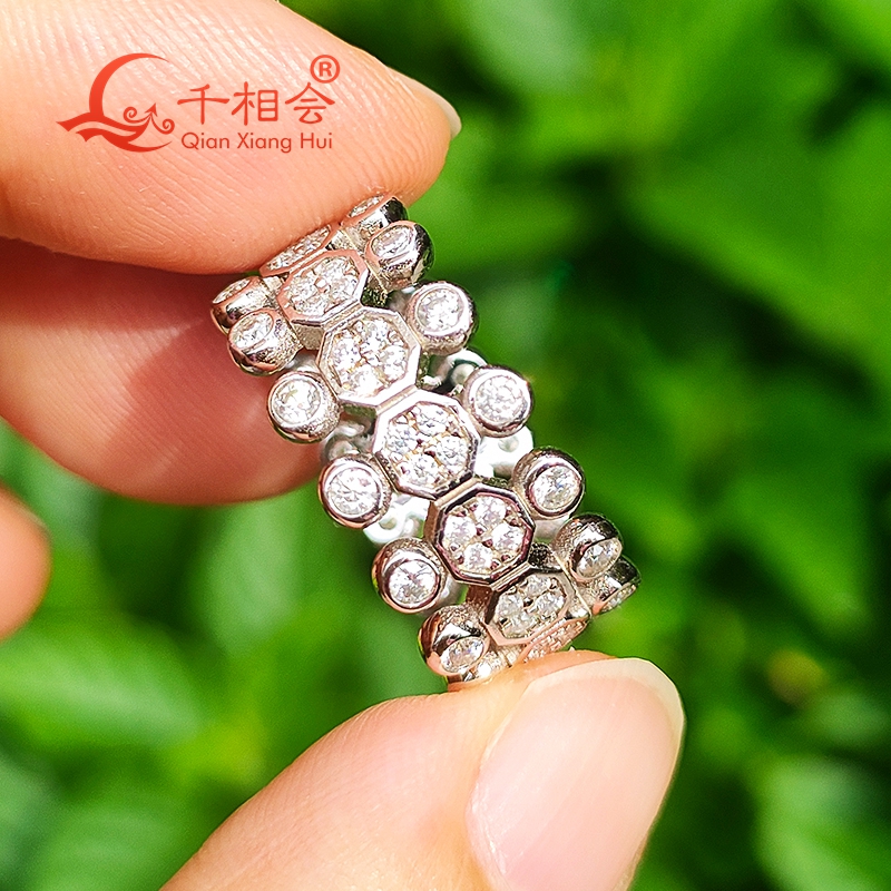 Moissanite Ring - 9.5mm 925 silver melee Round hollow