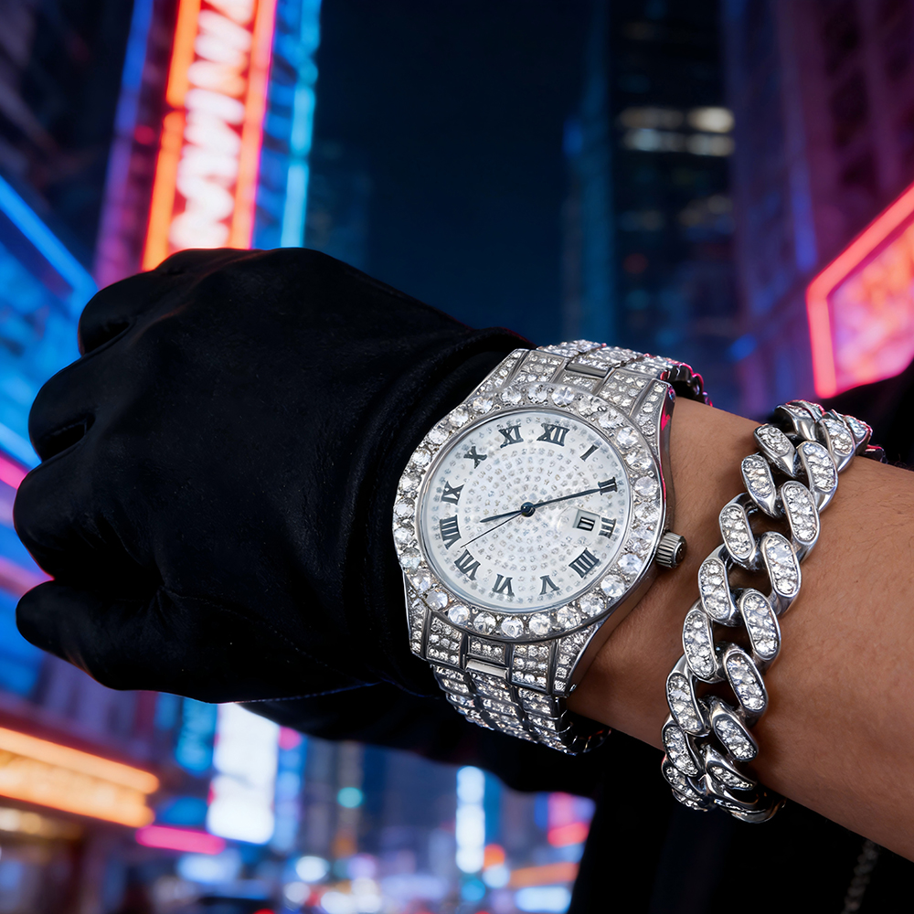 1 Hip-hop Full Diamond Silver  - Jewelry Style Watches บทวิจารณ์และราคา