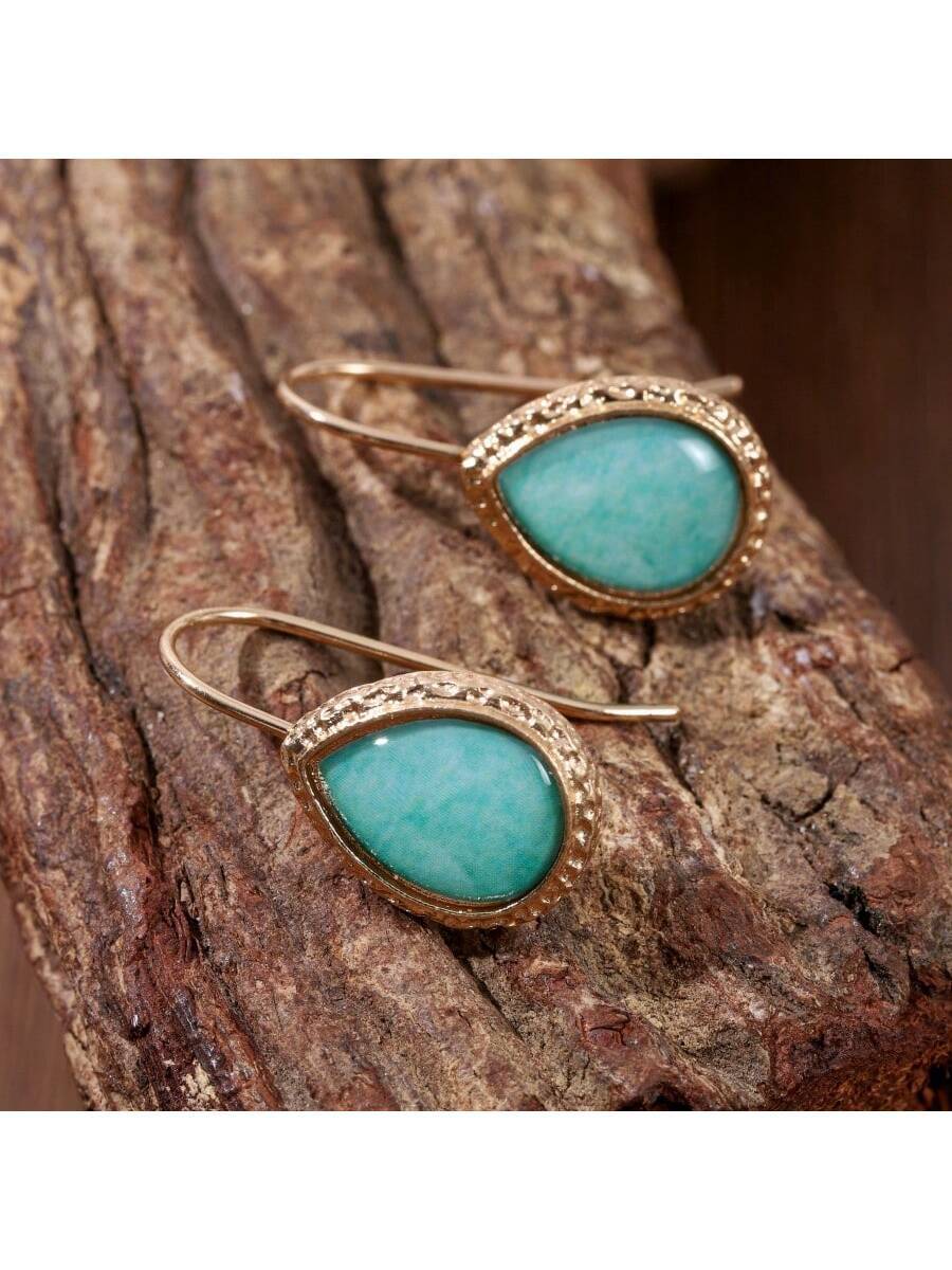 2PCS Bohemian Teardrop Earring - Turquoise Stone Ring บทวิจารณ์และราคา