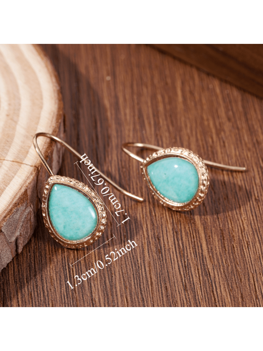 2PCS Bohemian Teardrop Earring - Turquoise Stone Ring บทวิจารณ์และราคา