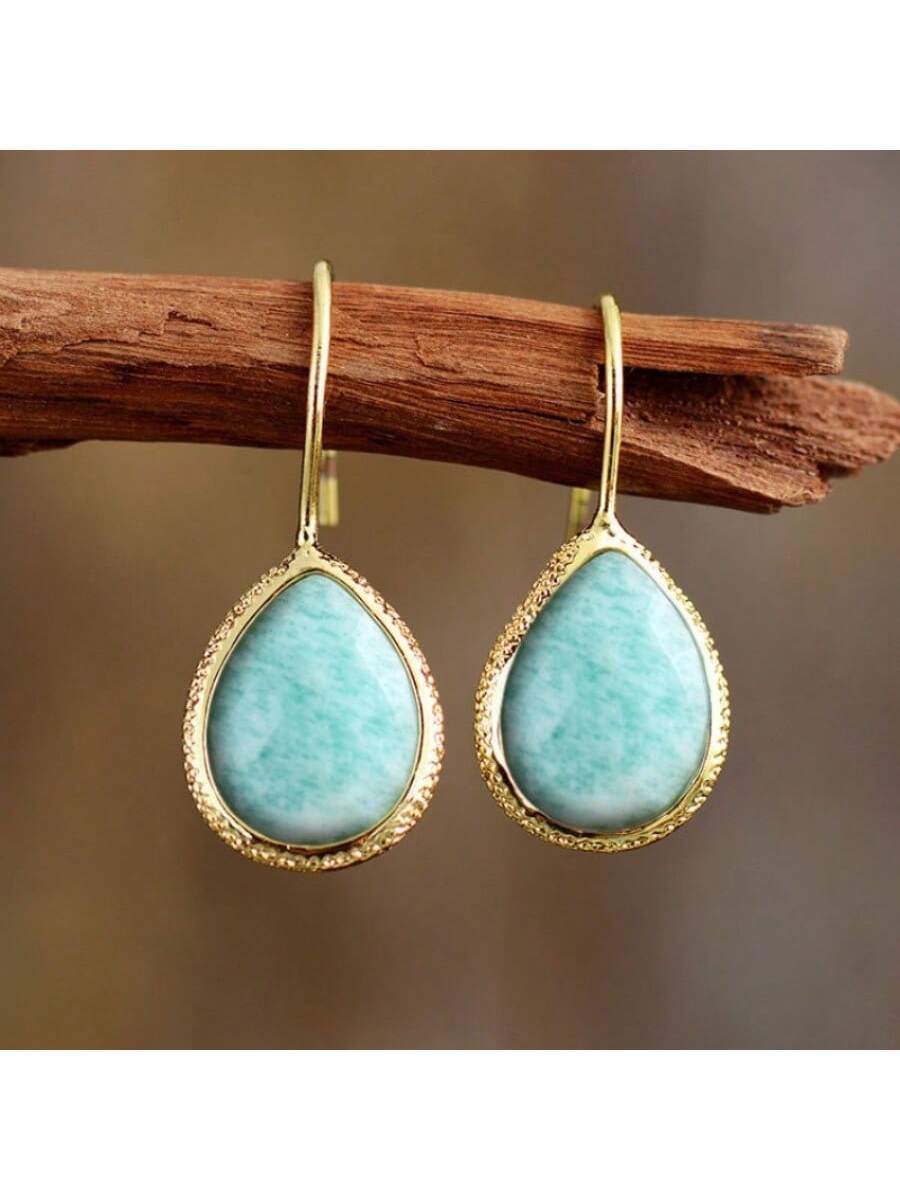 2PCS Bohemian Teardrop Earring - Turquoise Stone Ring บทวิจารณ์และราคา