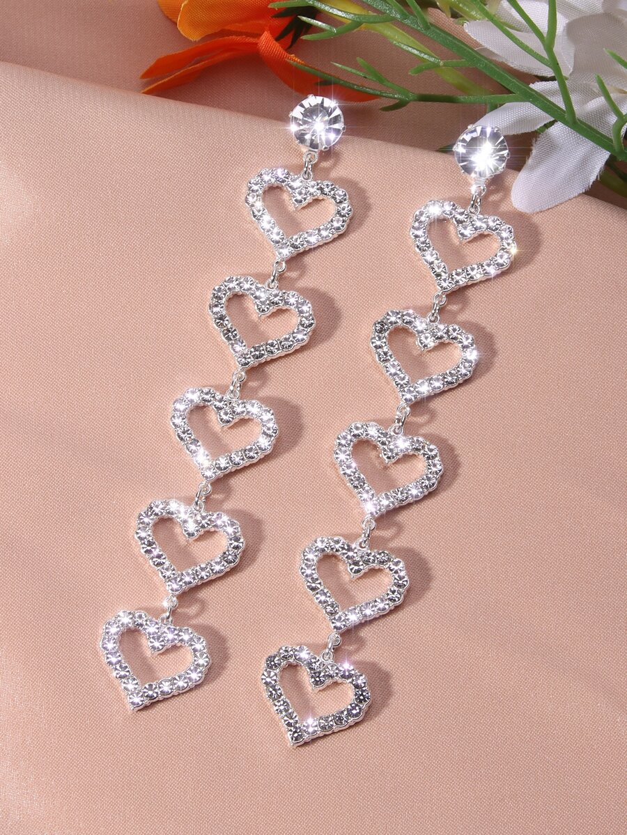 Rhinestone Heart Drop Earrings - Drop Earrings บทวิจารณ์และราคา