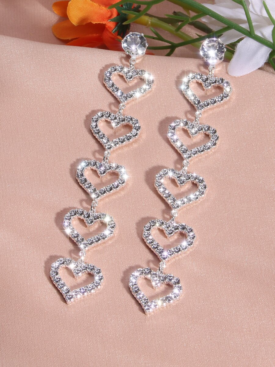 Rhinestone Heart Drop Earrings - Drop Earrings บทวิจารณ์และราคา