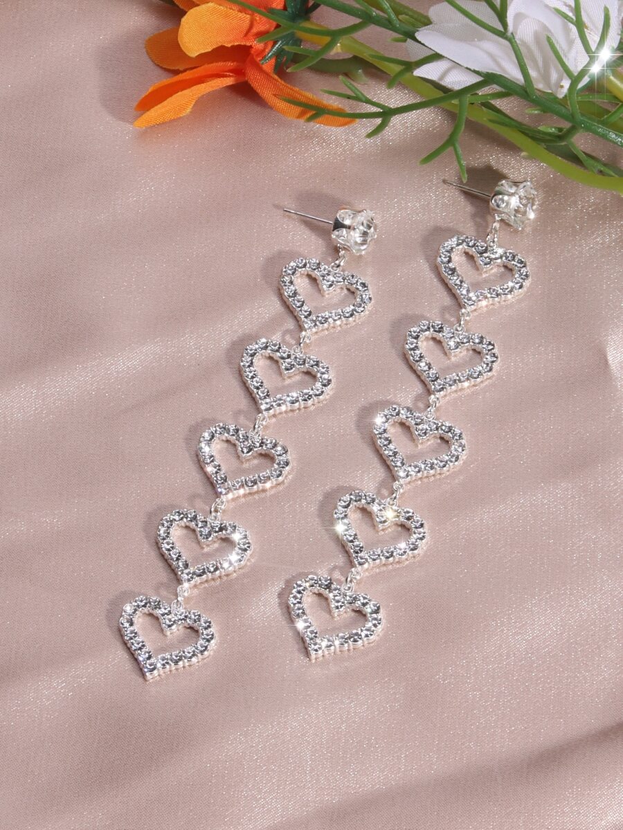 Rhinestone Heart Drop Earrings - Drop Earrings บทวิจารณ์และราคา