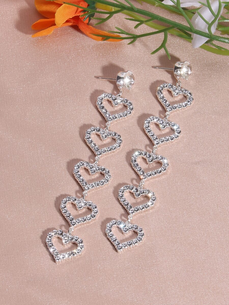 Rhinestone Heart Drop Earrings - Drop Earrings บทวิจารณ์และราคา