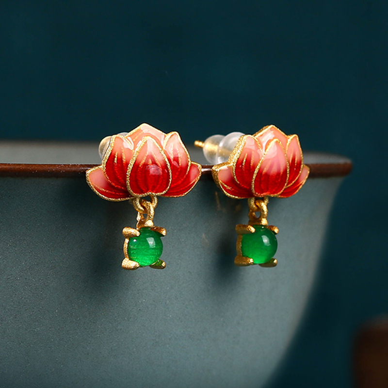 Green Real Jade Lotus Earrings - Luxury Gifts Jewelry & Watches Namfleg Mostar บทวิจารณ์และราคา