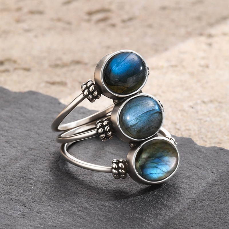 925 Silver Natural Labradorite - Turquoise Stone Ring บทวิจารณ์และราคา