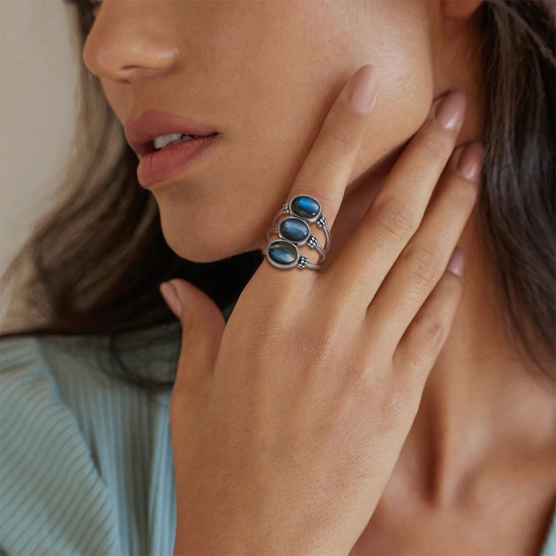 925 Silver Natural Labradorite - Turquoise Stone Ring บทวิจารณ์และราคา