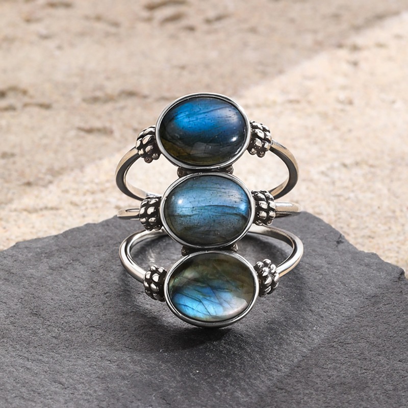 925 Silver Natural Labradorite - Turquoise Stone Ring บทวิจารณ์และราคา