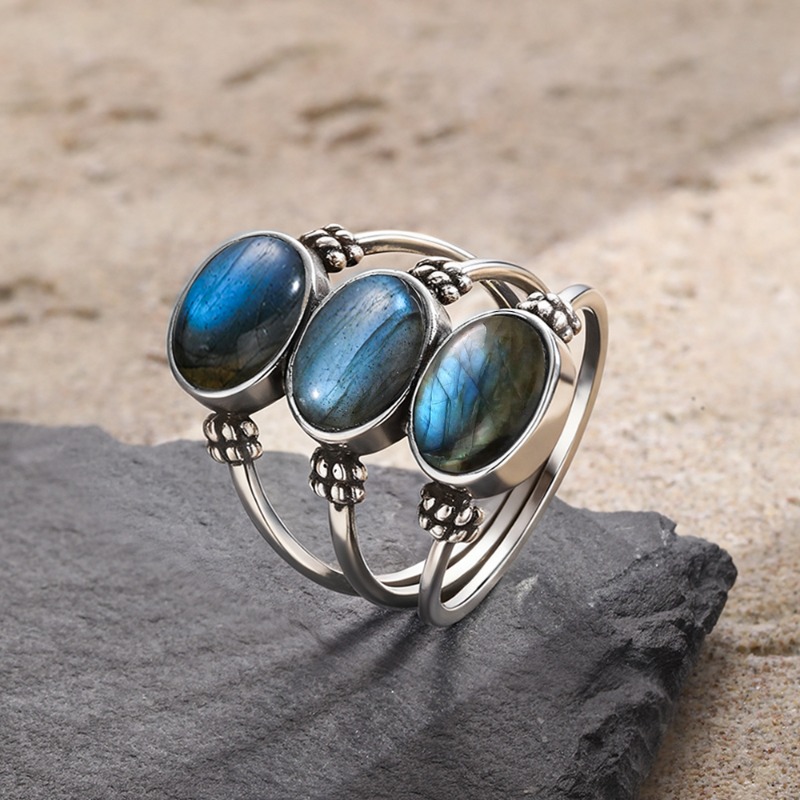 925 Silver Natural Labradorite - Turquoise Stone Ring บทวิจารณ์และราคา