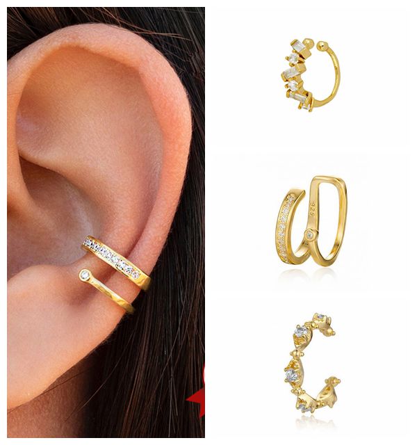 24k Gold-Plated Silver Irregul - Ear Cuff No Piercing บทวิจารณ์และราคา