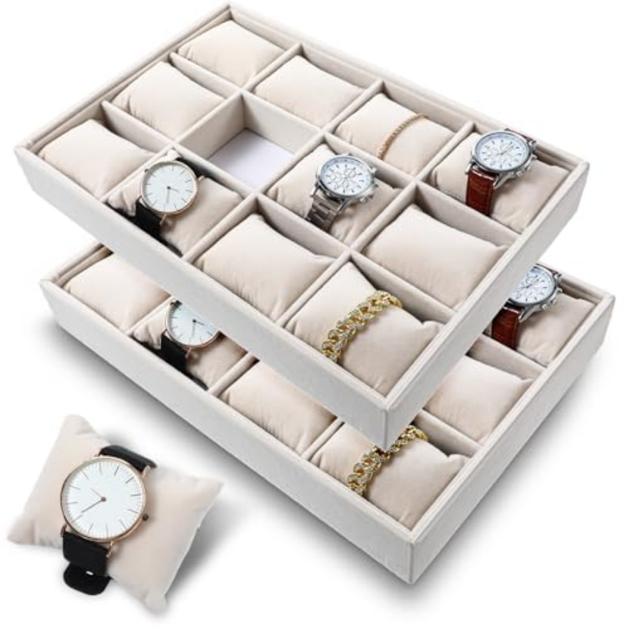 2 Pcs Beige Velvet Jewelry Org - Jewelry Watches Box บทวิจารณ์และราคา