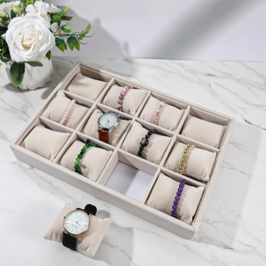 2 Pcs Beige Velvet Jewelry Org - Jewelry Watches Box บทวิจารณ์และราคา