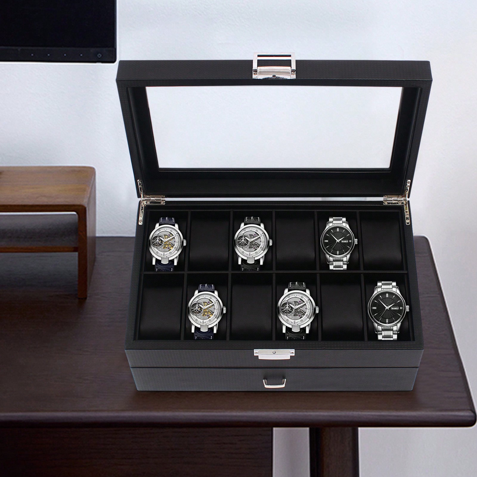 24 Slot Men Watch Display Case - Jewelry Watches Box บทวิจารณ์และราคา