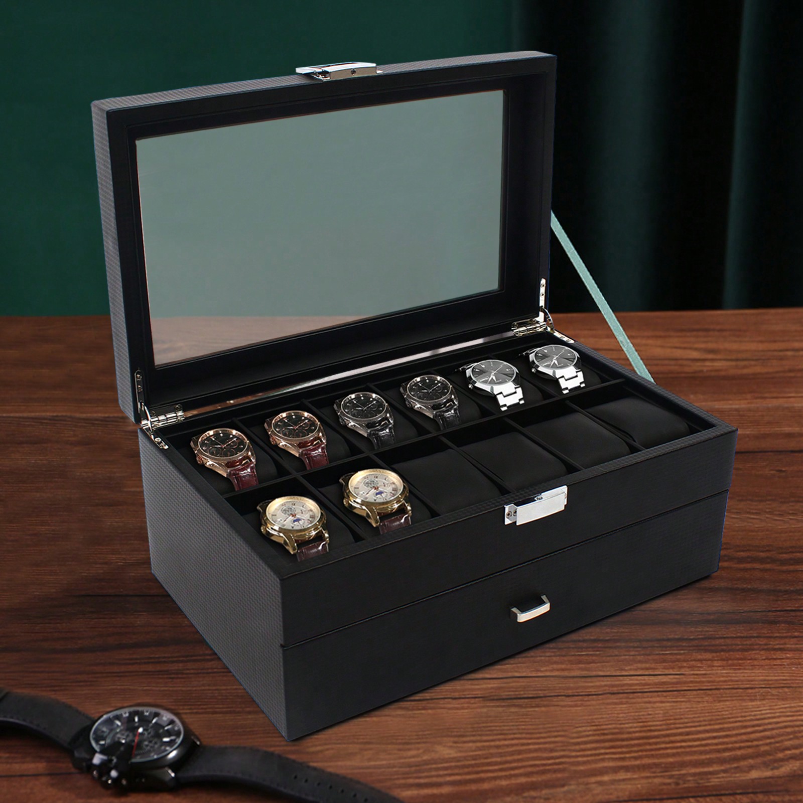24 Slot Men Watch Display Case - Jewelry Watches Box บทวิจารณ์และราคา