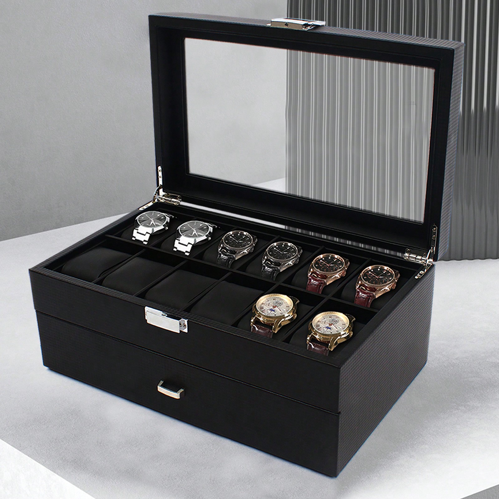 24 Slot Men Watch Display Case - Jewelry Watches Box บทวิจารณ์และราคา