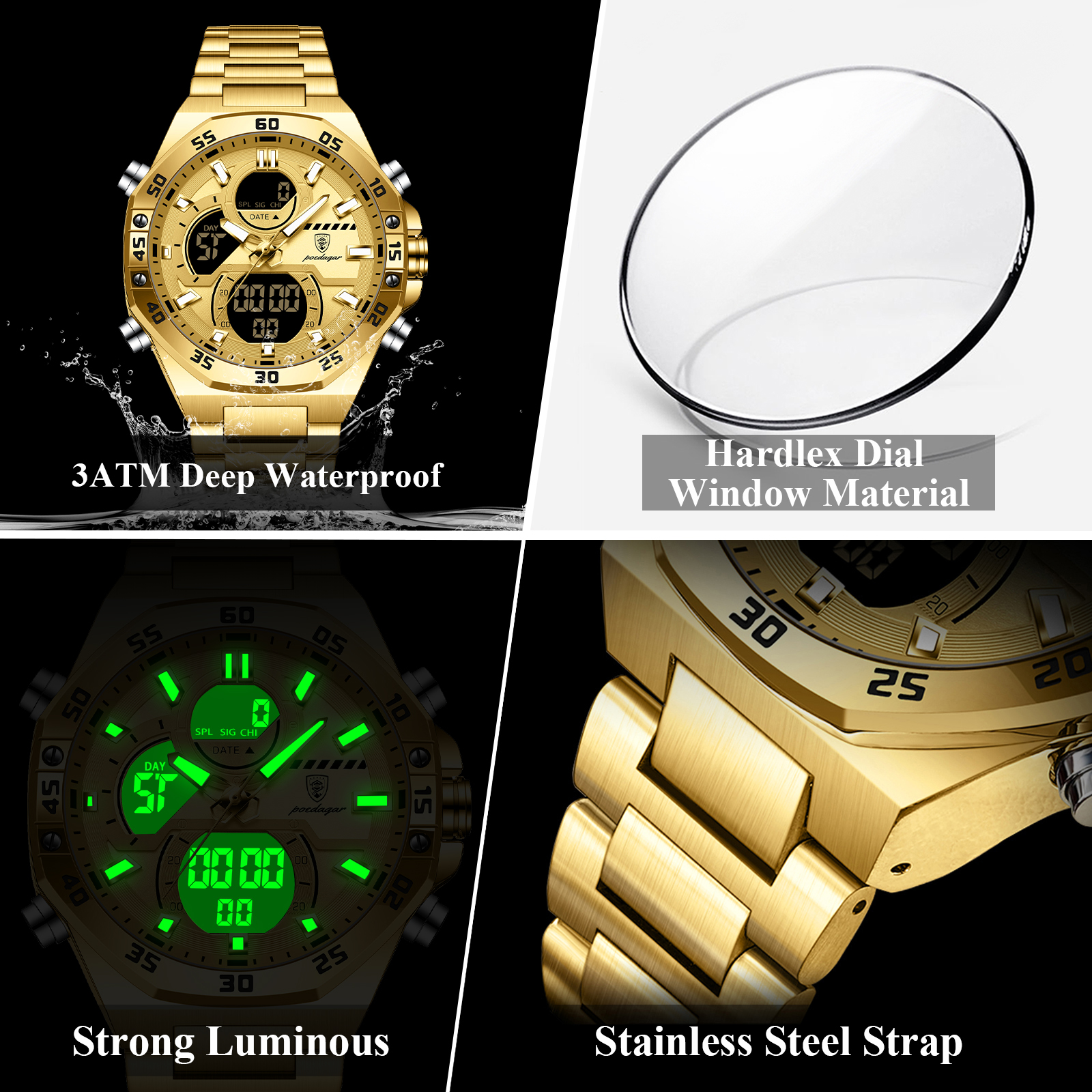 POEDAGAR Sport Men Watch LED W - Jewelry Watches Box บทวิจารณ์และราคา