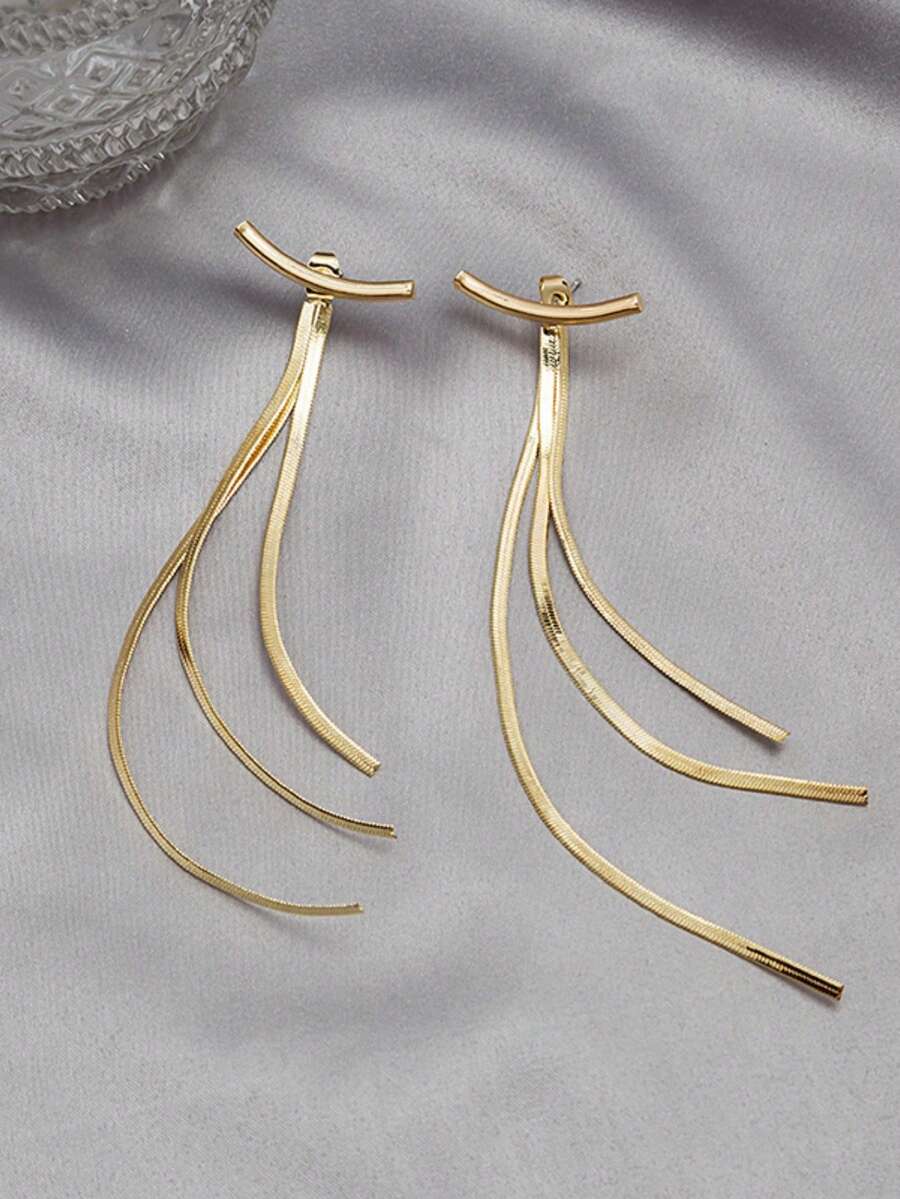 Gold-Tone Curved Bar Top Tripl - Drop Earrings บทวิจารณ์และราคา