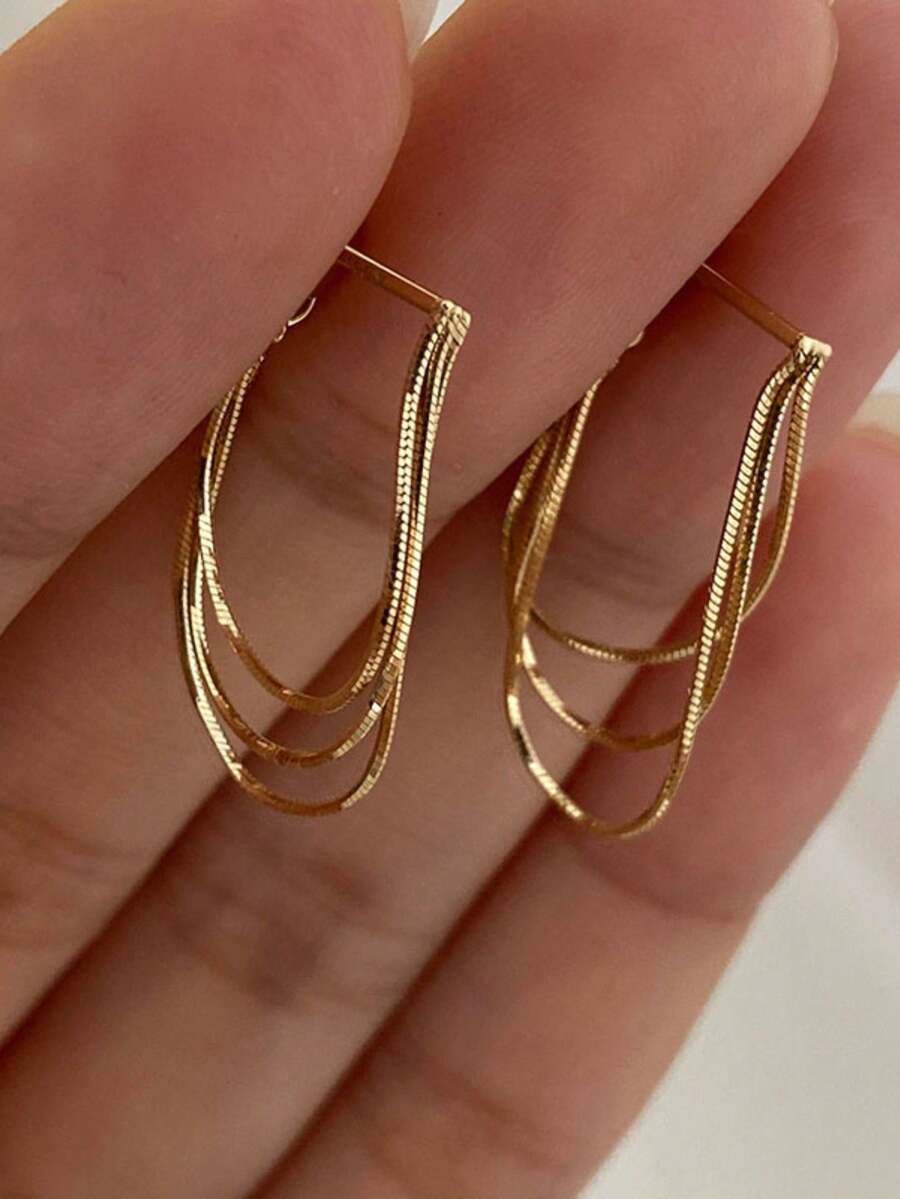 Gold-Tone Curved Bar Top Tripl - Drop Earrings บทวิจารณ์และราคา