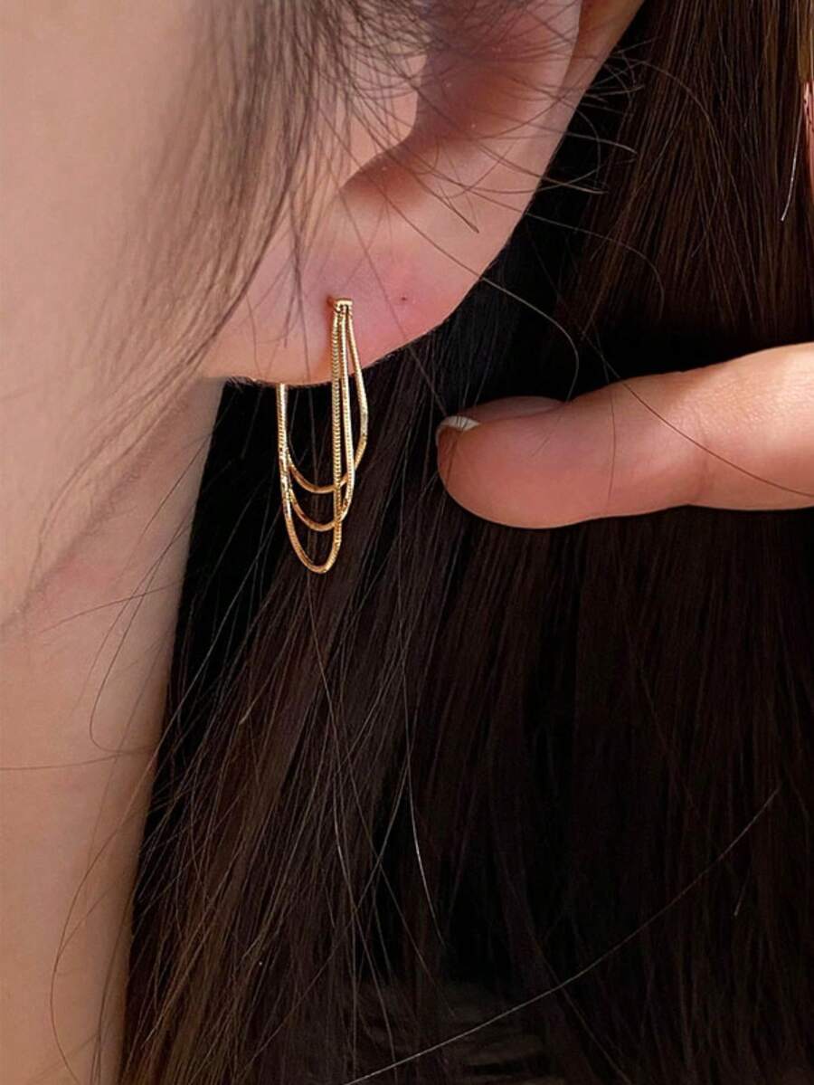 Gold-Tone Curved Bar Top Tripl - Drop Earrings บทวิจารณ์และราคา