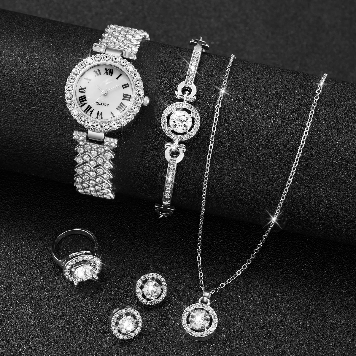 6PCS/Set Luxury Rhinestone Wom - Jewelry Clasp Watches บทวิจารณ์และราคา