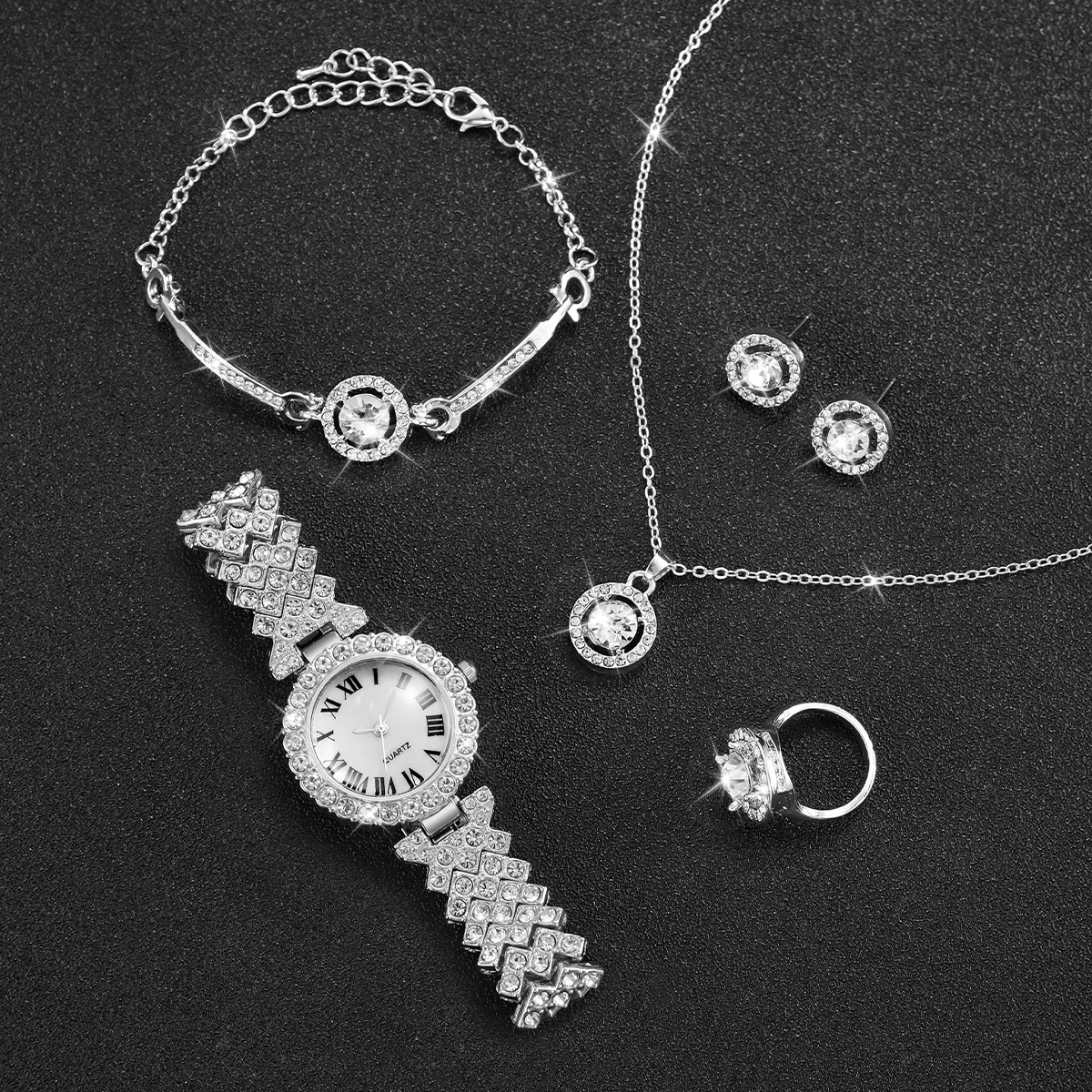 6PCS/Set Luxury Rhinestone Wom - Jewelry Clasp Watches บทวิจารณ์และราคา