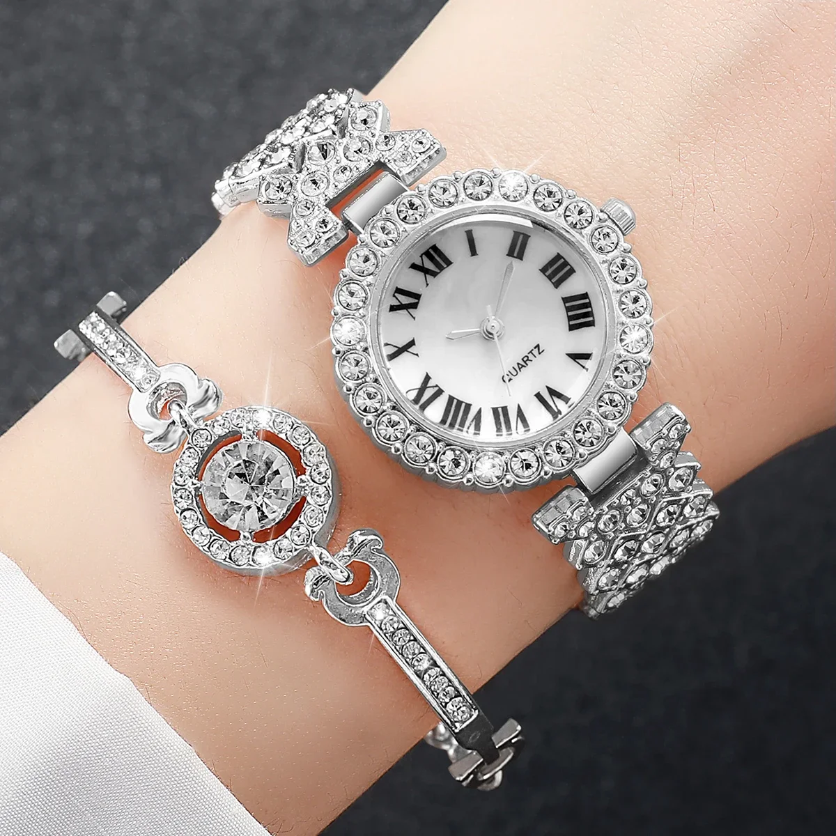 6PCS/Set Luxury Rhinestone Wom - Jewelry Clasp Watches บทวิจารณ์และราคา