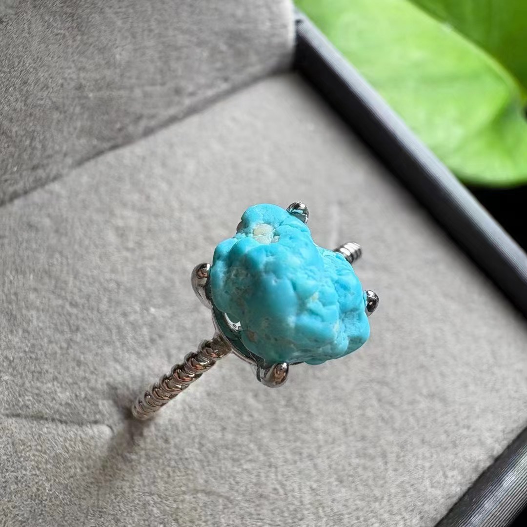 1 Pc Fengbaowu Natural Raw Tur - Turquoise Stone Ring บทวิจารณ์และราคา