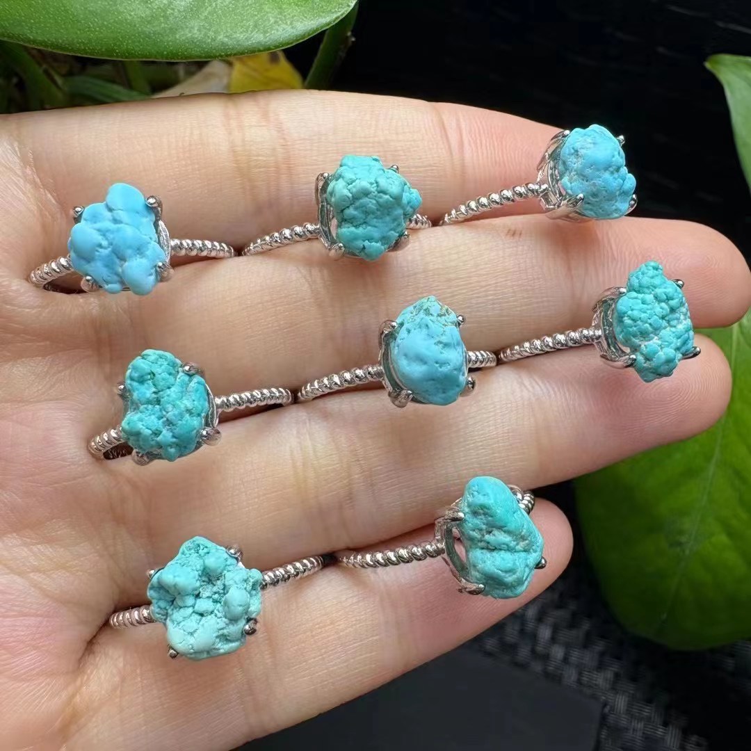 1 Pc Fengbaowu Natural Raw Tur - Turquoise Stone Ring บทวิจารณ์และราคา