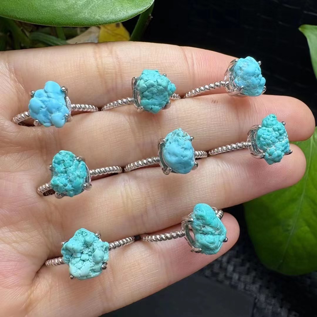 1 Pc Fengbaowu Natural Raw Tur - Turquoise Stone Ring บทวิจารณ์และราคา