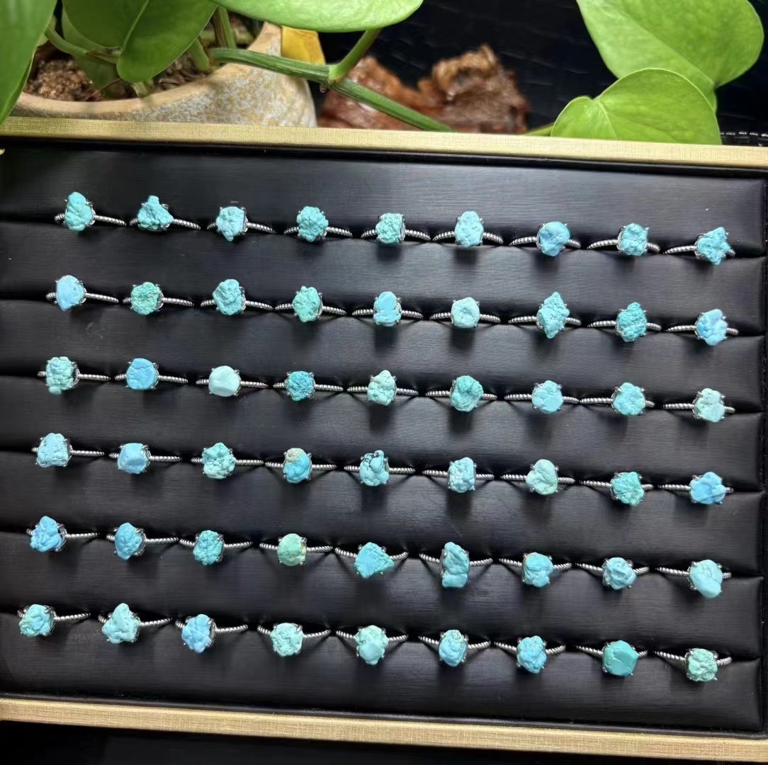 1 Pc Fengbaowu Natural Raw Tur - Turquoise Stone Ring บทวิจารณ์และราคา