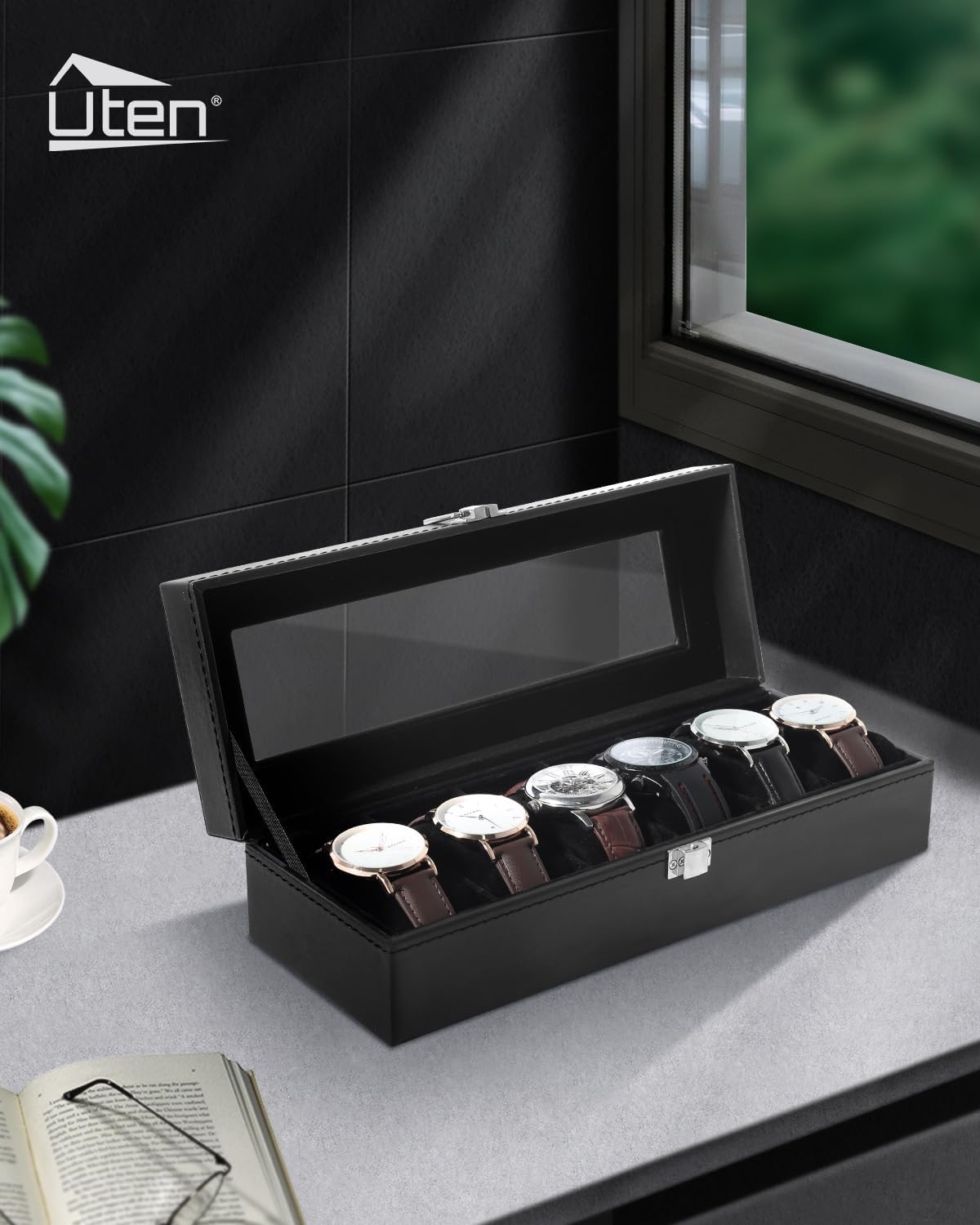 6 Slot Watch Box with Glass Li - Jewelry Watches Box บทวิจารณ์และราคา