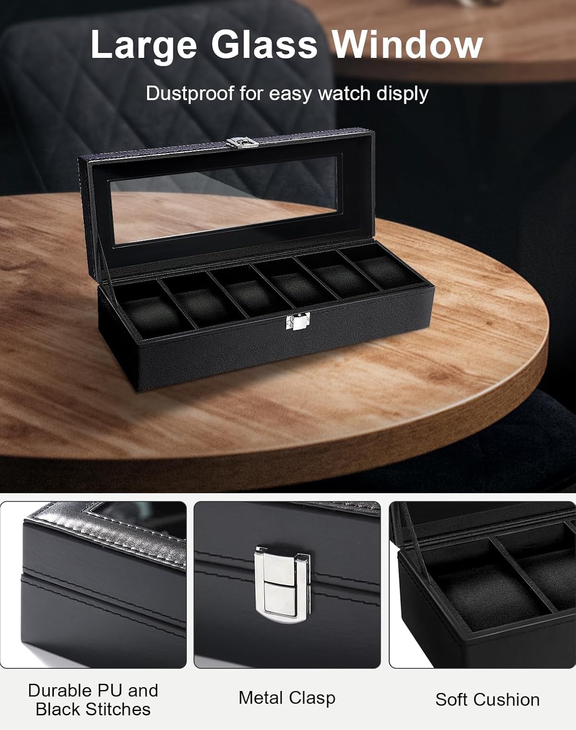 6 Slot Watch Box with Glass Li - Jewelry Watches Box บทวิจารณ์และราคา