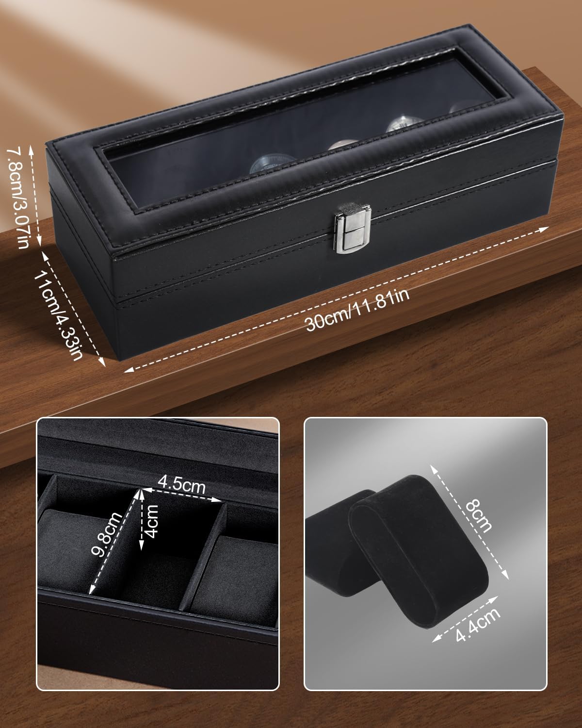 6 Slot Watch Box with Glass Li - Jewelry Watches Box บทวิจารณ์และราคา