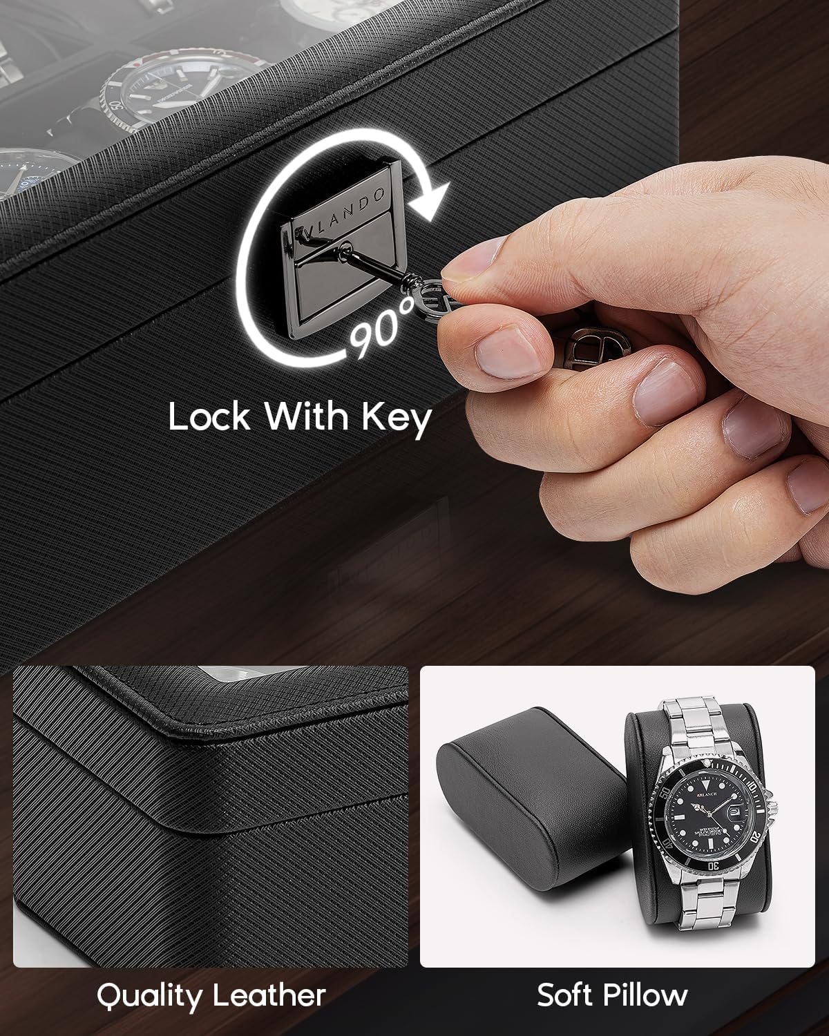 6-Slot Watch Case with Glass L - Jewelry Watches Box บทวิจารณ์และราคา