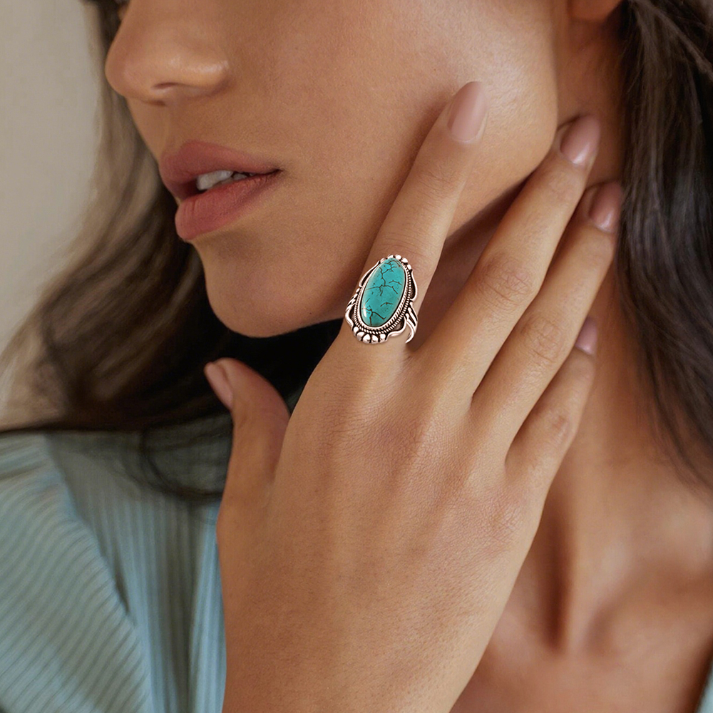 925 Sterling Silver Natural Tu - Turquoise Stone Ring บทวิจารณ์และราคา