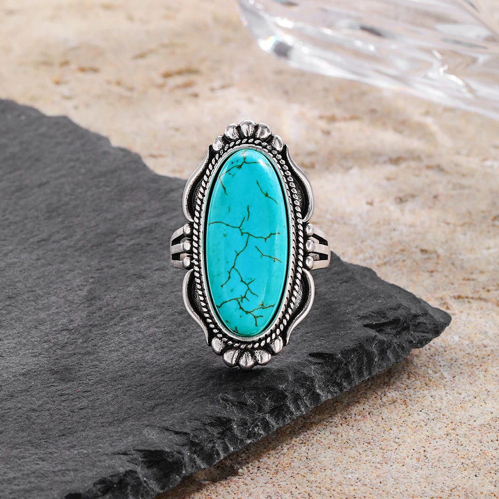 925 Sterling Silver Natural Tu - Turquoise Stone Ring บทวิจารณ์และราคา