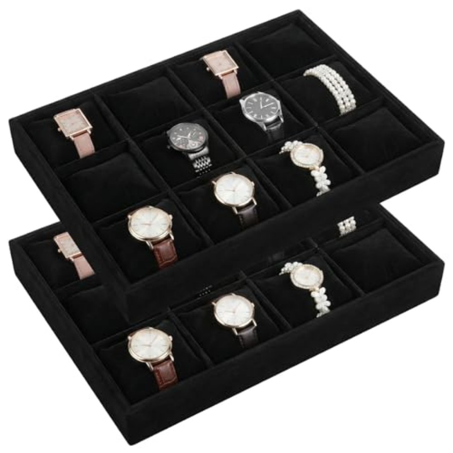 2 PCS Watch Tray, 12 Grid Watc - Jewelry Watches Box บทวิจารณ์และราคา