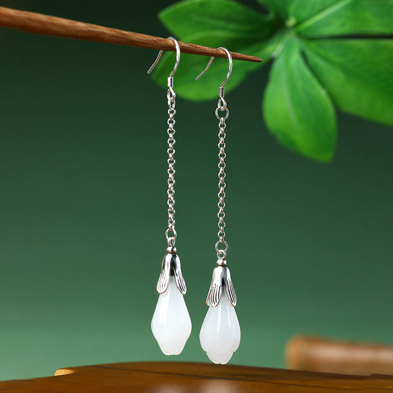 White Real Jade Flower Earring - Luxury Gifts Jewelry & Watches Namfleg Mostar บทวิจารณ์และราคา