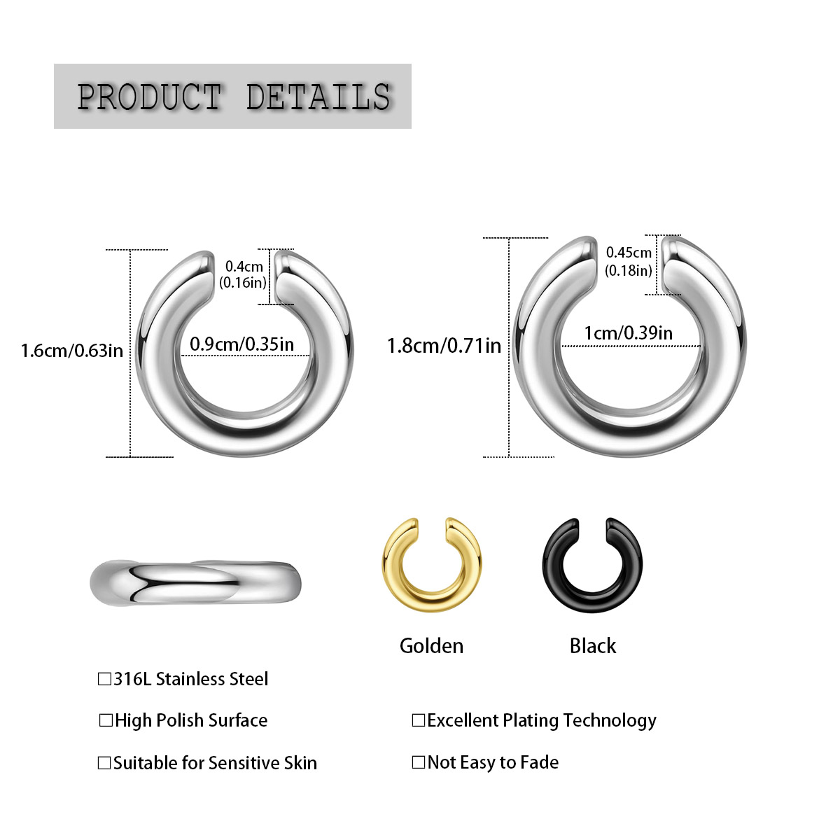 1pc Exaggerated c-Shaped Non-P - Ear Cuff No Piercing บทวิจารณ์และราคา