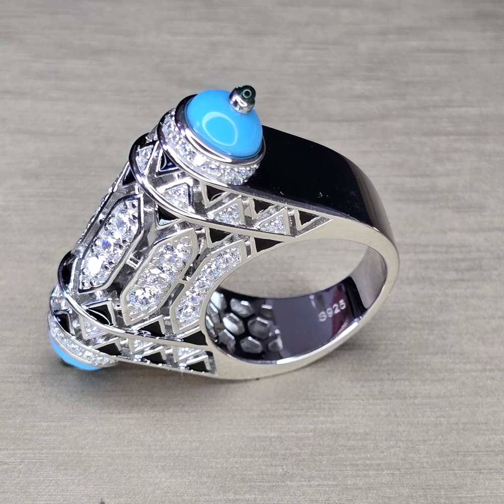 KQDANCE  Hand Make 925 Sterlin - Turquoise Stone Ring บทวิจารณ์และราคา
