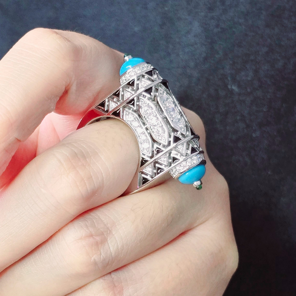 KQDANCE  Hand Make 925 Sterlin - Turquoise Stone Ring บทวิจารณ์และราคา