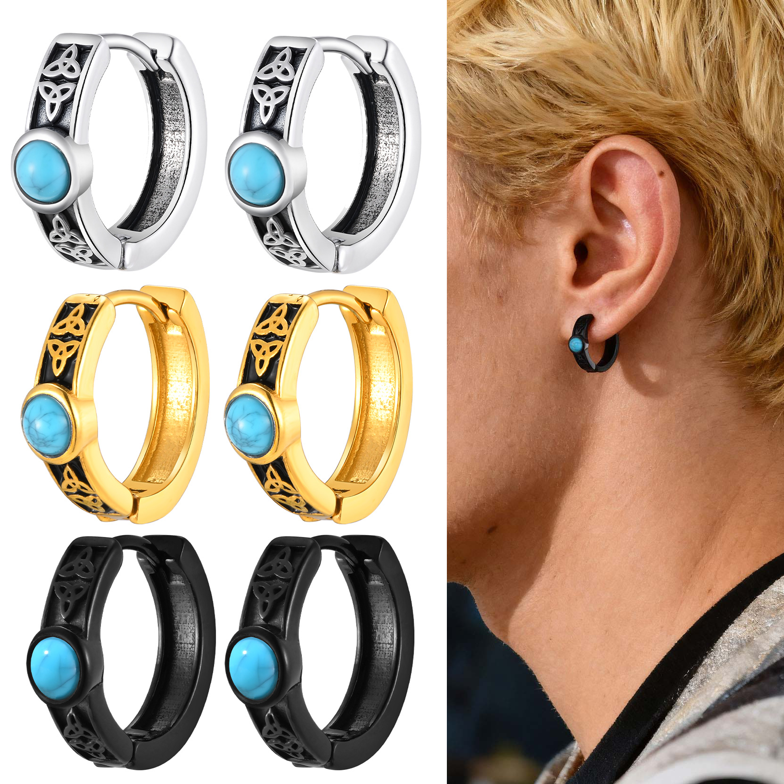 Vintage Celtic Knot Natural St - Turquoise Stone Ring บทวิจารณ์และราคา