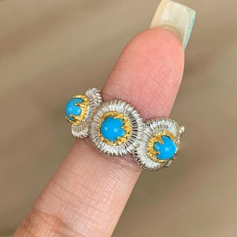 Natural Blue Turquoise Stones  - Turquoise Stone Ring บทวิจารณ์และราคา