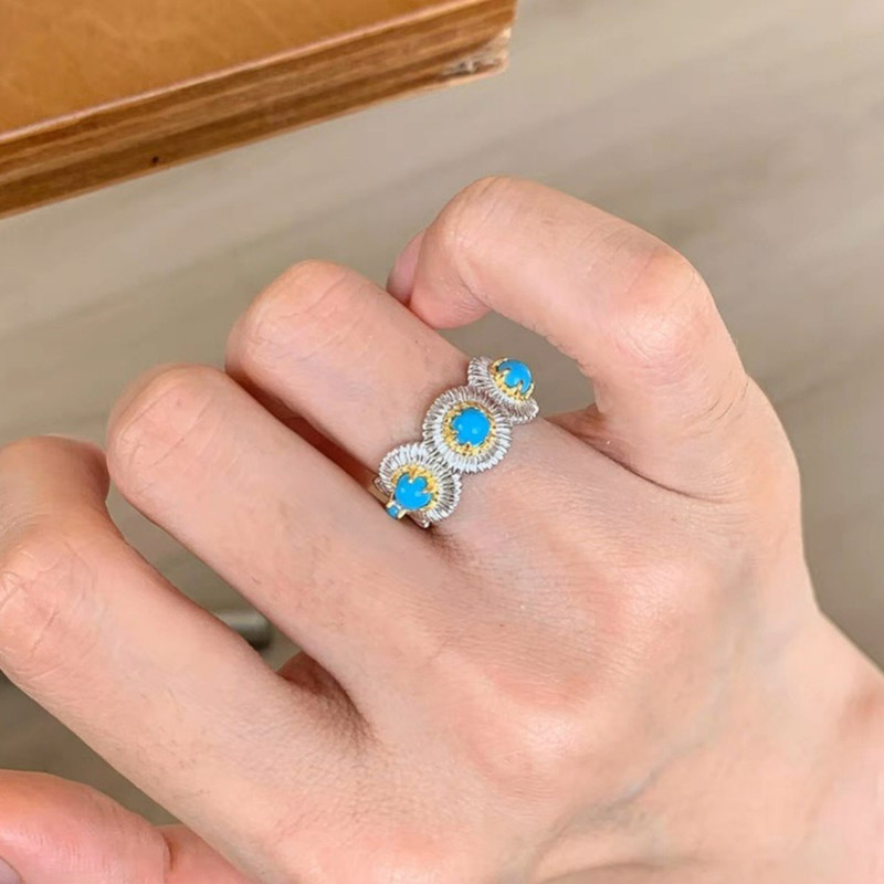 Natural Blue Turquoise Stones  - Turquoise Stone Ring บทวิจารณ์และราคา